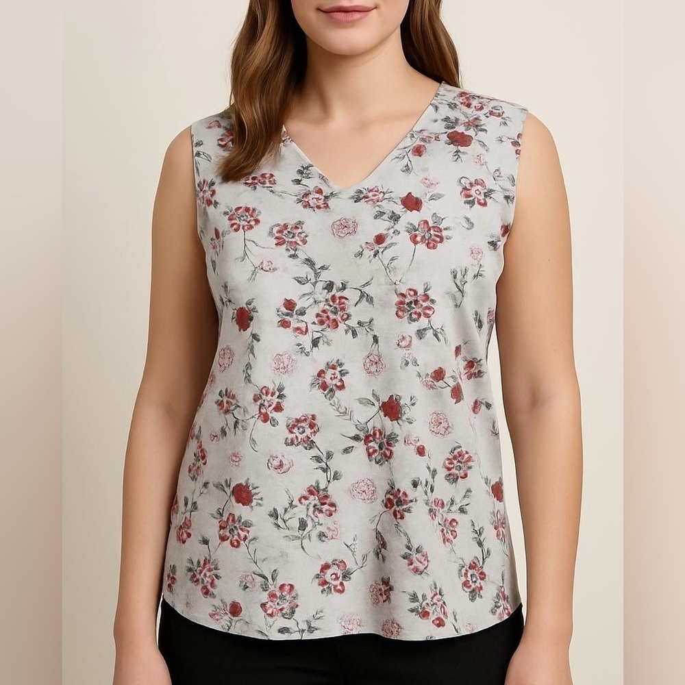 NWT! Lavender floral sleeveless V-neck, mock shoulder, top size 12 or large